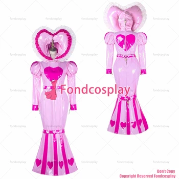 fondcosplay за възрастни секси обличане сиси прислужница дълго детско розово тежко рокля от PVC Рибя опашка запирающийся капак със сърце CD/TV[G2339]
