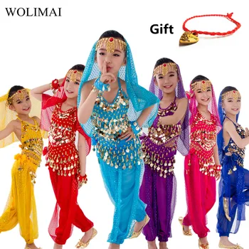 Детски Костюми За Танци, Комплект Ориенталски Танци, Ориенталски Танци За Момичета, Индия, Облекла За Танци, Ориенталски Танци, Детски Индийски 6 Цвята
