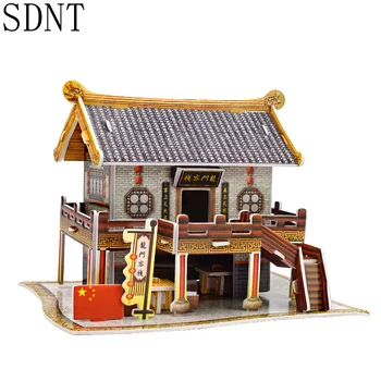 3D Модел на Сградата Пъзели, Играчки за Деца DIY Древна Китайска Архитектура Монтаж на Картонен Модел, Комплект-Пъзел Играчка, Игра, Хоби