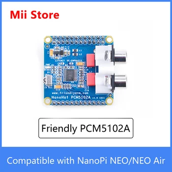 FriendlyELEC NanoHat PCM5102A, аудиочип КПР и НЧ с ниско ниво на шум, 384 khz 32 бита, съвместим с NanoPi NEO / NEO Air