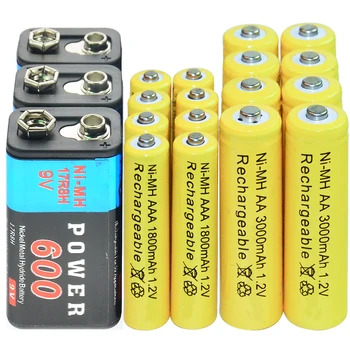 9 600 mah + AA 3000 mah + AAA 1800 ма 1.2 ЗА NI-MH Акумулаторна Батерия жълт