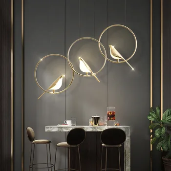 Скандинавски ресторант окачен лампа Модерен дизайнерски Самоличността на изкуството хол Ивица лампа Творчески бар Четиридесет птица лампа