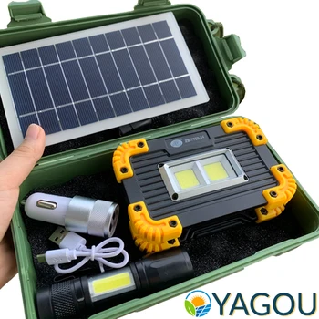 YAGOU Соларен Панел Прожектор Набор от Преносими Супер Ярък Енергоспестяващ COB Led Пътен Лампа за Външно Къмпинг Екскурзия Риболов Слънчево Зарядно