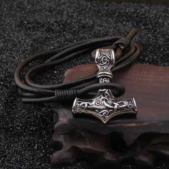 Дропшиппинг Неръждаема стомана Викинг Тор чук медальон ръчна изработка наистина кожена Гривна за мъже подарък