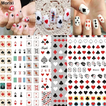 Мультяшная стикер за нокти под формата на покер за маникюр, аксесоари, ультратонкая фолио, самозалепващи фолио във формата на сърце, геометрична фолио за нокти WG090