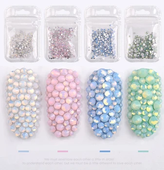 350 броя смесени размер ss4-ss40 син/зелен/розов/бял опал 3D кристални кристали за нокти, декорация за нокти от плоско стъкло