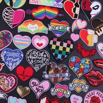 Свети Валентин Любов Сърцето Устните Ленти за Дрехи Раница Дъга ЛГБТ Железни Ивици за Дрехи, Етикети за Момичета и Момчета с Икони
