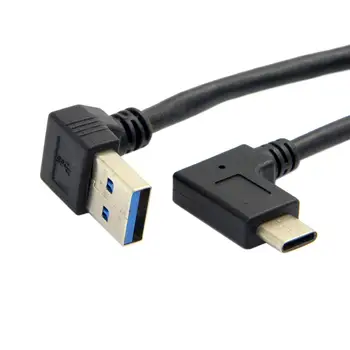 Двойна коляното Тип-C, USB към USB-A plug USB3.1 Тип C Включете 90 Градуса Наляво Надясно Ъглов конектор кратък за хранене черен кабел