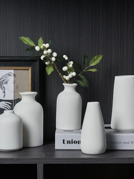 Бяла керамична ваза декорация на дома, ретро ваза проста ins скандинавски керамична ваза артистичен дизайн ваза договореност ваза