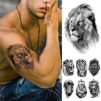 Водоустойчив Временна Татуировка Стикер Черен тигър, лъв реалистичен скица Татуировки beast животно Боди Арт Ръка Фалшива Татуировка на Мъже, Жени