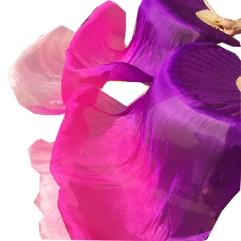 Децата на Възрастни Ръчно изработени От Естествена Коприна Воал Бамбуковое Пламък Танц на Корема Дълъг Сгъваем Фен на Завесата Изкуство Цветни Лилаво, Розово 120 см, 180 см