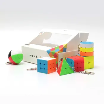 6 бр./компл. Zcube Магически Куб Ключодържател опаковъчна хартия Набор от Мини Куб Пъзел Играчка 2x2x2 3x3x3 Трехгранный Цилиндър, Пирамида Cubo Magico