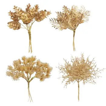 6шт Златен Пластмасов Евкалипт Изкуствени Растения Листата Коледен Венец Декоративна Сватбена Договореност