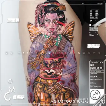 15*21 см Японски Киберпънк Ръчна Гейша Цвят Цвете Ръка Водоустойчив Татуировки Етикети За Момичета за Мъже и Жени