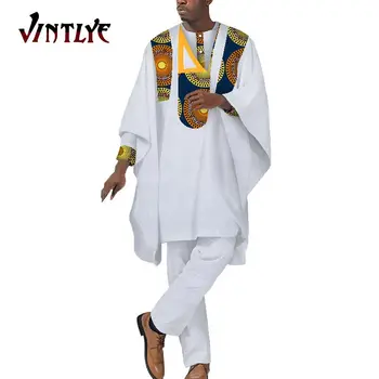 Африкански Bubu Мъжки Традиционен Нигерийски Халат Агбада Костюм Дашики Костюм Базен Рише Мъжки Фестивал Облекло Абая Мода WYN1037