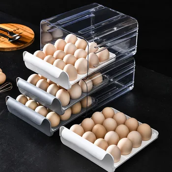 2022 Нова Кутия За яйца 32 Окото Разтегателен Тип Домакинство Хладилник Многослоен Отделение Специален Багажник За Съхранение на Яйца, Кутия За Съхранение на Яйца