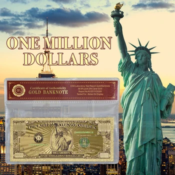 Банкноти цвят Златен банкноти на САЩ номинална стойност от 1 милион долара с надпис COA
