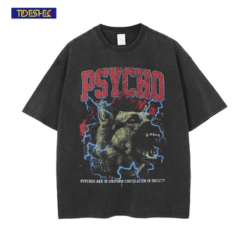 TIDESHEC 2022 Мъжка тениска с надпис Порочен Dog, тениска, Промытая, Оверсайз, Свободна Ежедневни Тениска с графичен Дизайн, Мъжки и Дамски Риза в стил Харадзюку