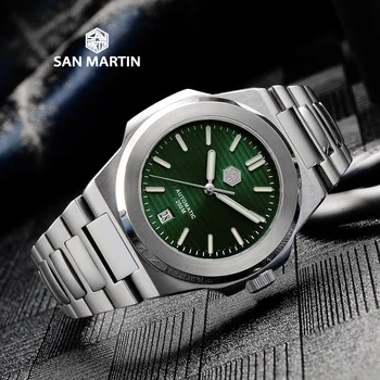 San Martin PT5000 Nautilus механичен автоматичен часовник с веригата Сапфировые мъжки часовник BGW-9 Синя Светлина 20 бара водоустойчив часовник 2022