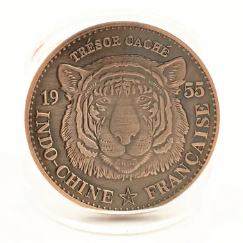 1955 Тигър Индо-китайски Франсез 1955 са подбрани Сувенирни Монета с Медна покритие са подбрани Подарък Възпоменателна Монета