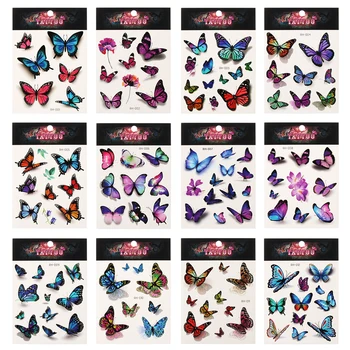 3D Цветни Пеперуди Временни Татуировки Етикети Ръцете, Шията, Китките на Боди Арт, Деца, Момичета, Жени, Водоустойчиви Фалшиви Татуировки