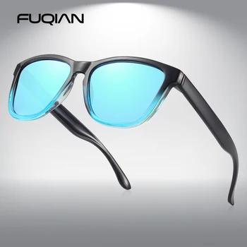 FUQIAN Класически Квадратни Поляризирани Слънчеви Очила Мъжки Дамски Модни Слънчеви Очила За Шофиране Огледални Лещи Очила Сини Нюанси UV400