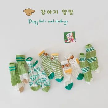 Детски чорапи 2022 година, пролетно-летни чорапи в клетка с шарките на кученце Casi, мрежести чорапи, абсорбиращи потта, памучни, тънки чорапи за момчета и момичета