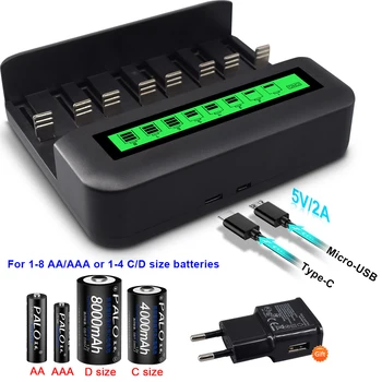 PALO АА Зарядно Устройство за 1,2 В Ni-Mh AA AAA C D Акумулаторна Батерия с Интелигентно Зарядно Устройство за Акумулаторни Батерии размер D